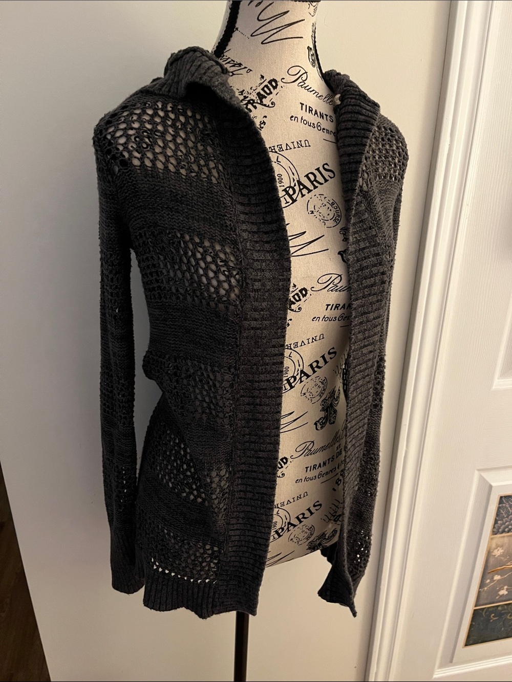 Roxy Charcoal Open-Knit Hooded Cardigan